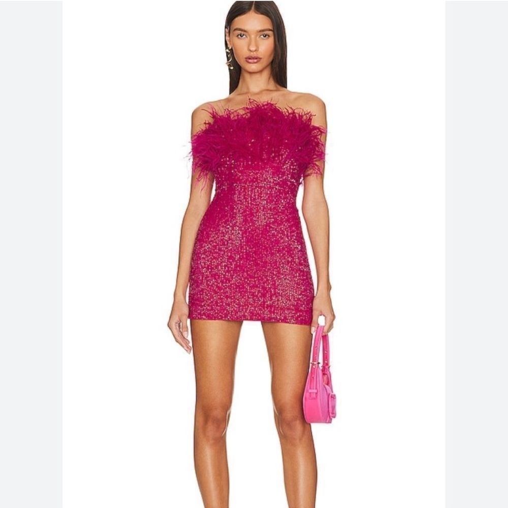 Pink Strapless Feather Dress